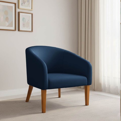 Poltrona Sala Decorativa Stella Pé Madeira Trapézio Castanho Suede Azul Marinho D03 - D’Rossi