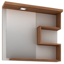 Armário Aéreo Para Banheiro 70cm Com 03 Prateleiras E Espelho Veneza B06 Branco Nogal - Lyam Decor - 1