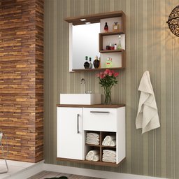 Armário Aéreo Para Banheiro 70cm Com 03 Prateleiras E Espelho Veneza B06 Branco Nogal - Lyam Decor - 2