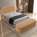 Ver imagem 1 de Cabeceira Cama Box Casal 195cm Lanna com Puff Recamier Doha W01 Bouclê Mostarda - Lyam Decor