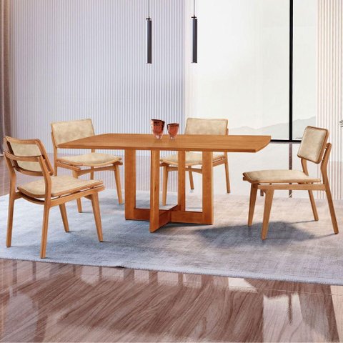 Mesa 120cm Laminado Barril com 4 Cadeiras Moderna Mobília Milano Imbuia Naturale