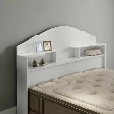 Cabeceira Box Casal Evelyn 140cm com Nicho e Prateleiras Organizador para Quarto:Branco