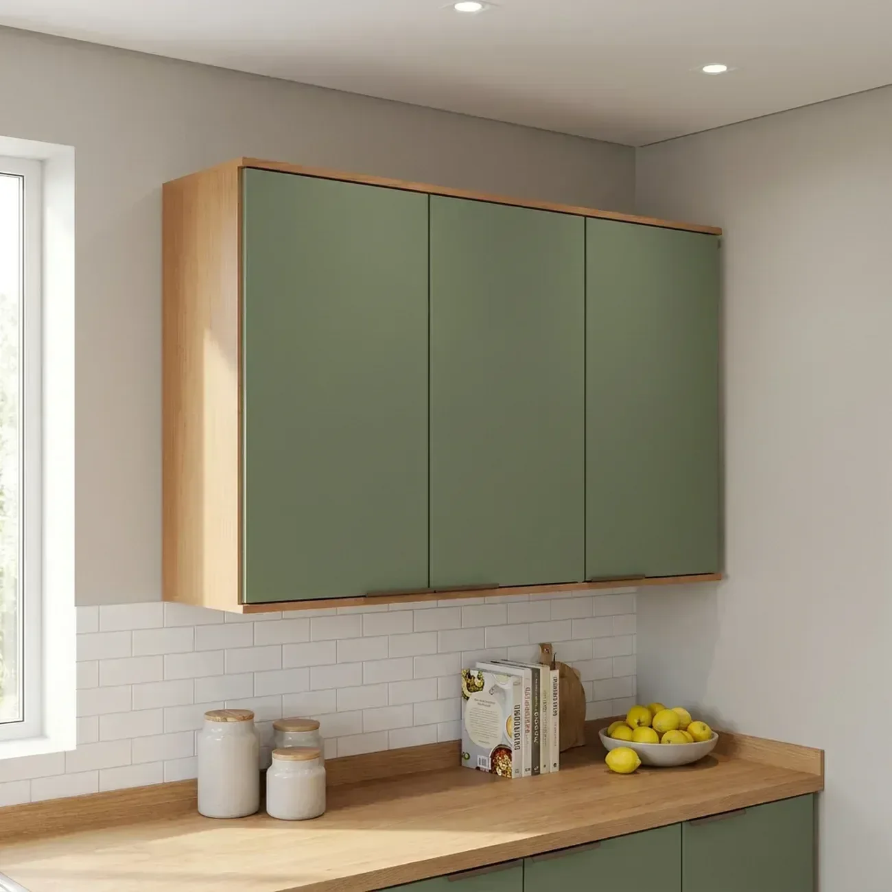 Armário de Cozinha Aéreo Modulado 100% MDF 3 Portas 120cm Princess Yescasa Freijó/Verde Sálvia