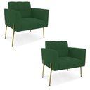 Ver imagem 1 de Poltrona Pé de Ferro Dourado para Sala Kit 2 Elisa Veludo Verde D03 - D'Rossi
