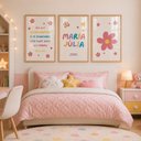 Ver imagem 2 de Kit Quadros Infantil com Nome - Flores:30x45/Moldura Mel Vidro Acrílico