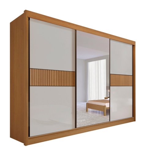 Guarda-roupa Casal Mdf com Espelho 3 Portas 6 Gavetas Miami Ripado