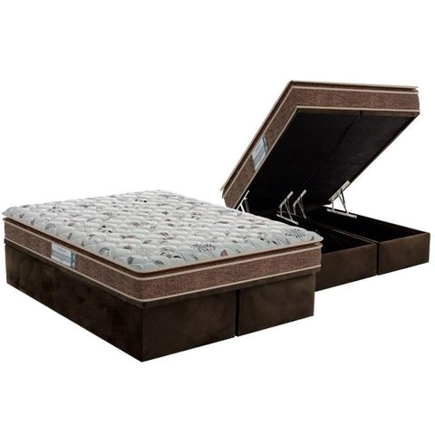 Cama Box Baú Queen: Colchão Espuma Probel D45 Advanced Pillow Super + Base CRC Suede Brown(158x198)
