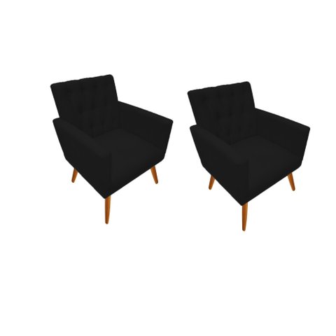 Kit 02 Poltrona Nina Captone Decorativa Suede Preto para Escritorio, Sala Salão Biselos-decor