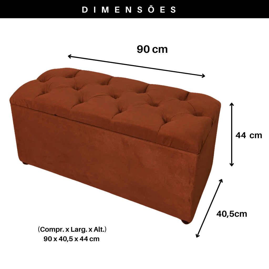 Bau Solteiro Capitonê Pé de Cama Decoração Guarda Objetivos - Terracota - 2