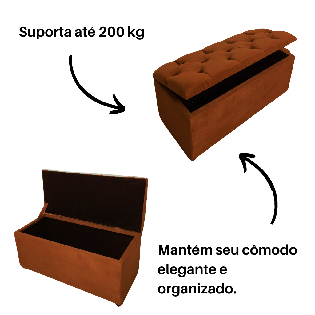 Bau Solteiro Capitonê Pé de Cama Decoração Guarda Objetivos - Terracota - 3