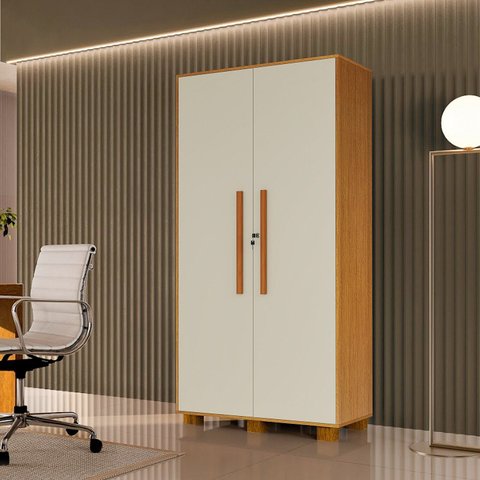 Armário para Escritório Multiuso 2 Portas com Chave 100% MDF Dacar Marrom/Marrome/Off White