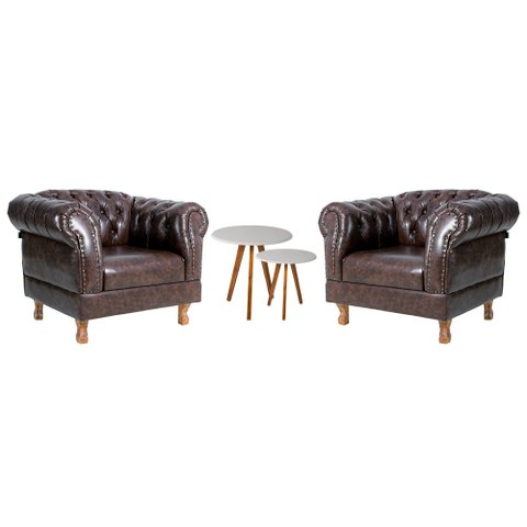 Kit 2 poltronas Chesterfield Capitonê Duque Corano Marrom Decoração, Recepção, Salas de Tv e Estar