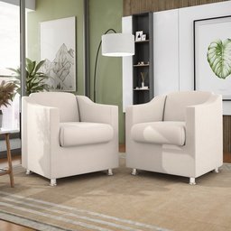 Kit 2 Poltronas Decorativas Reforçada Consultório Sala Suede Cor:bege - 1