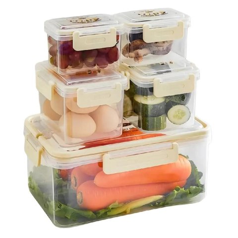 Kit 5 Potes Hermeticos Organizador Trava Lateral Geladeira Multifuncional Cesto Separador Agua Marmi