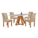 Ver imagem 6 de Conjunto de Jantar Kyra 4 Lugares Tampo Vidro Cadeiras Suede Bege 120cm Cel Móveis