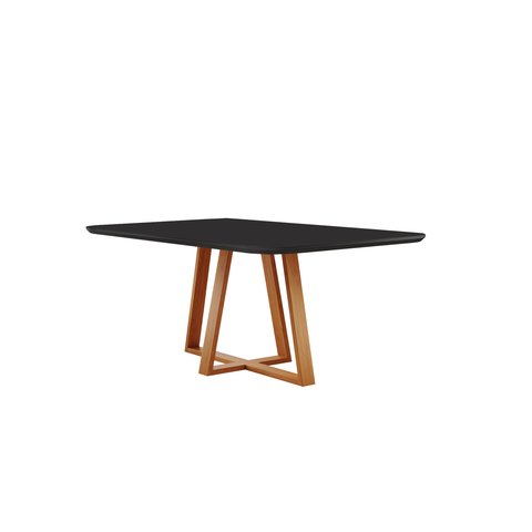 Mesa de Jantar Florença Madeira Maciça 180x90cm Tampo Retângular Vidro Móveis Minas Preto