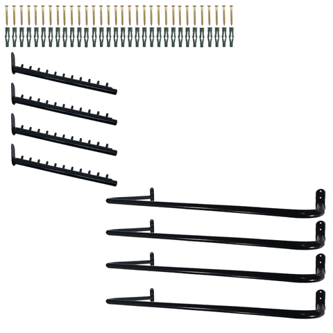 4 Araras de Parede 80cm para Roupas + 4 Cabideiros Rt Inclinado 40cm Separador Cabides Preto