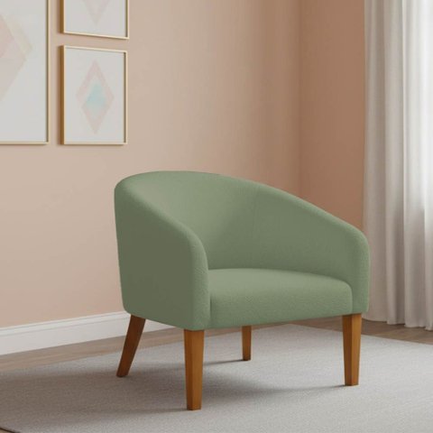 Poltrona Sala Decorativa Stella Pé Madeira Trapézio Castanho Bouclê Pistache D03 - D’Rossi