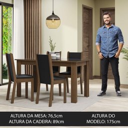 Conjunto Sala de Jantar Mesa Tampo de Vidro 4 Cadeiras Rustic/preto Suzy Madesa - 4
