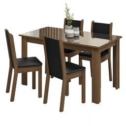 Conjunto Sala de Jantar Mesa Tampo de Vidro 4 Cadeiras Rustic/preto Suzy Madesa - 2
