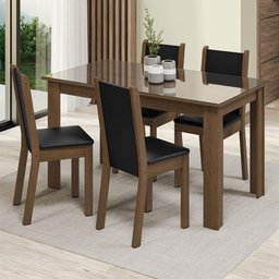 Conjunto Sala de Jantar Mesa Tampo de Vidro 4 Cadeiras Rustic/preto Suzy Madesa - 1