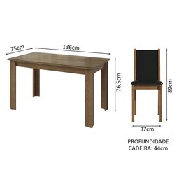 Conjunto Sala de Jantar Mesa Tampo de Vidro 4 Cadeiras Rustic/preto Suzy Madesa - 3