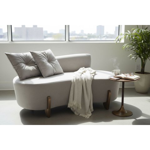Namoradeira Sofá Feijão Luna 130cm Orgânica Bouclé Cinza Claro