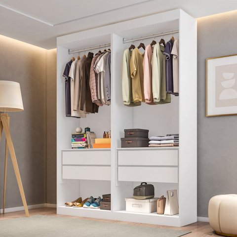 Guarda-Roupa Closet 2 Módulos Roupeiro sem Portas 4 Gavetas Versatille Yescasa
