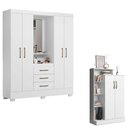 Ver imagem 1 de Guarda Roupa Solteiro Paris 2045150 e Armário Multiuso Florença 2000199 Branco - Aramóveis