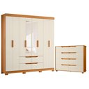Ver imagem 1 de Guarda Roupa Casal com Cômoda Doble 8 Portas de Bater 12 Gavetas MDP Cinamomo Off White Albatroz