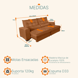 Sofá Retrátil e Reclinável 2,50m Molas Ensacadas Suede Miami - Sofá Casa - 3