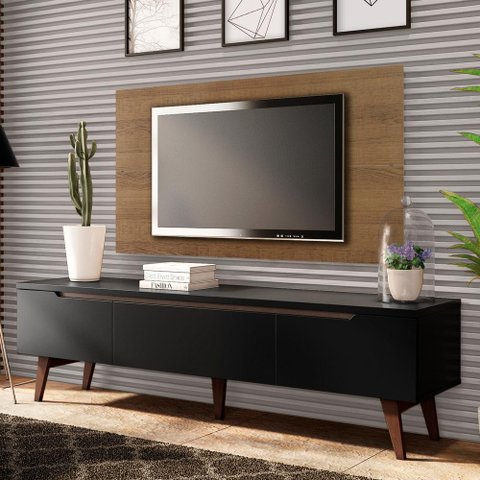 Rack Madesa Reims e Painel para Tv até 55 Polegadas 2 Portas e 1 Gaveta - Rustic/preto