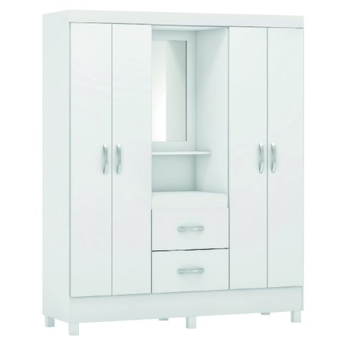 Guarda Roupas Casal Capela 4 Portas com Espelho 2 Gavetas Branco/rosa Flex Lord Demóbile