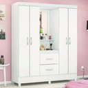 Ver imagem 2 de Guarda Roupas Casal Capela 4 Portas com Espelho 2 Gavetas Branco/rosa Flex Lord Demóbile