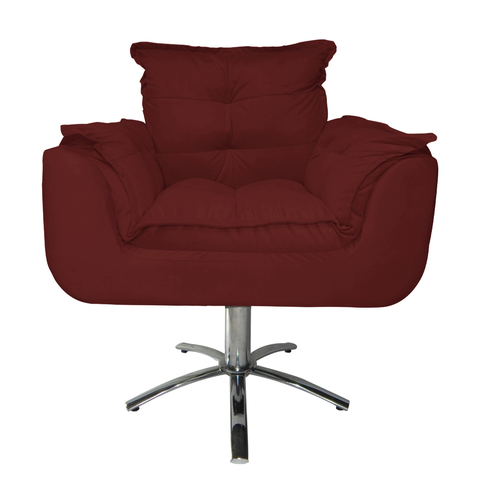 Conjunto 2 Poltronas Para Recepção Com Base Giratória de Metal Opala Suede Vermelho Bordo - LM DECOR