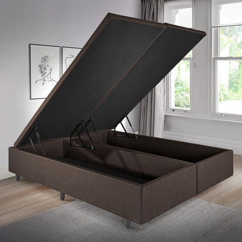 Cama Box Baú Casal Bipartido 138x188x42cm Courino Linho com Pistão a Gás