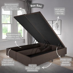 Cama Box Baú Casal Bipartido 138x188x42cm Courino Linho com Pistão a Gás - 7