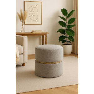 Puff Cinta no Meio Decorativa Cinza Linho