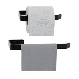 Kit Porta Papel Higiênico e Toalha de Rosto Preto Fs.plus - 2