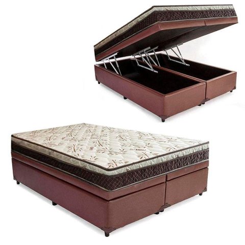 Cama Box com Baú Casal Eleganceortopédico Espuma D33 Courino Marrom Elegance 138cm