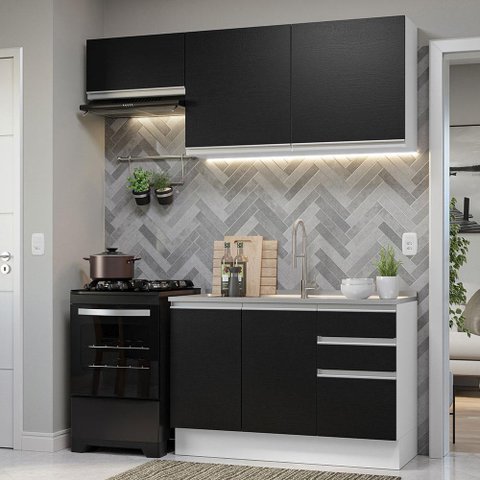Armário de Cozinha Compacta 180cm Branco/Preto Glamy Madesa 09