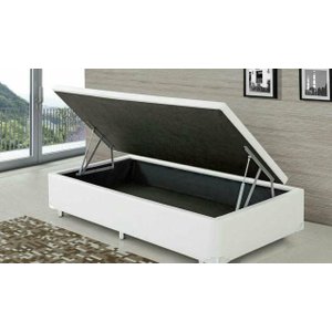 Cama Box Baú Solteiro Corino 78 X 188cm - Genki Kenko Colchões:branco