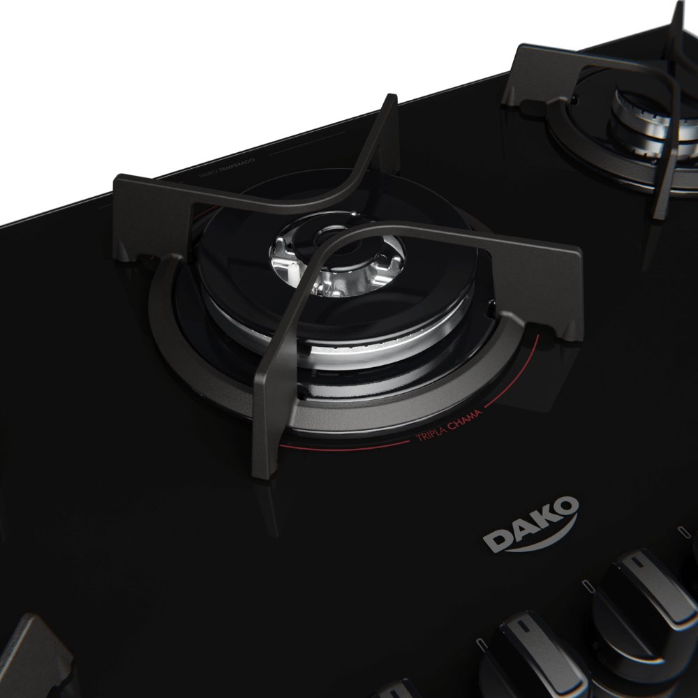 Cooktop 5 Bocas com Mega e Tripla Chama Turbo Glass Dako - 7