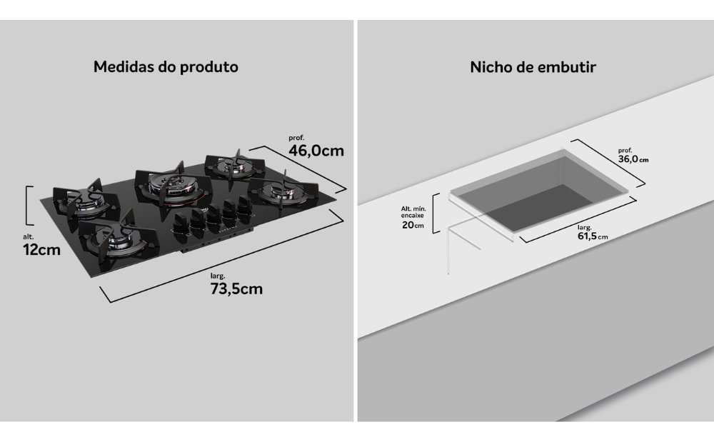 Cooktop 5 Bocas com Mega e Tripla Chama Turbo Glass Dako - 9