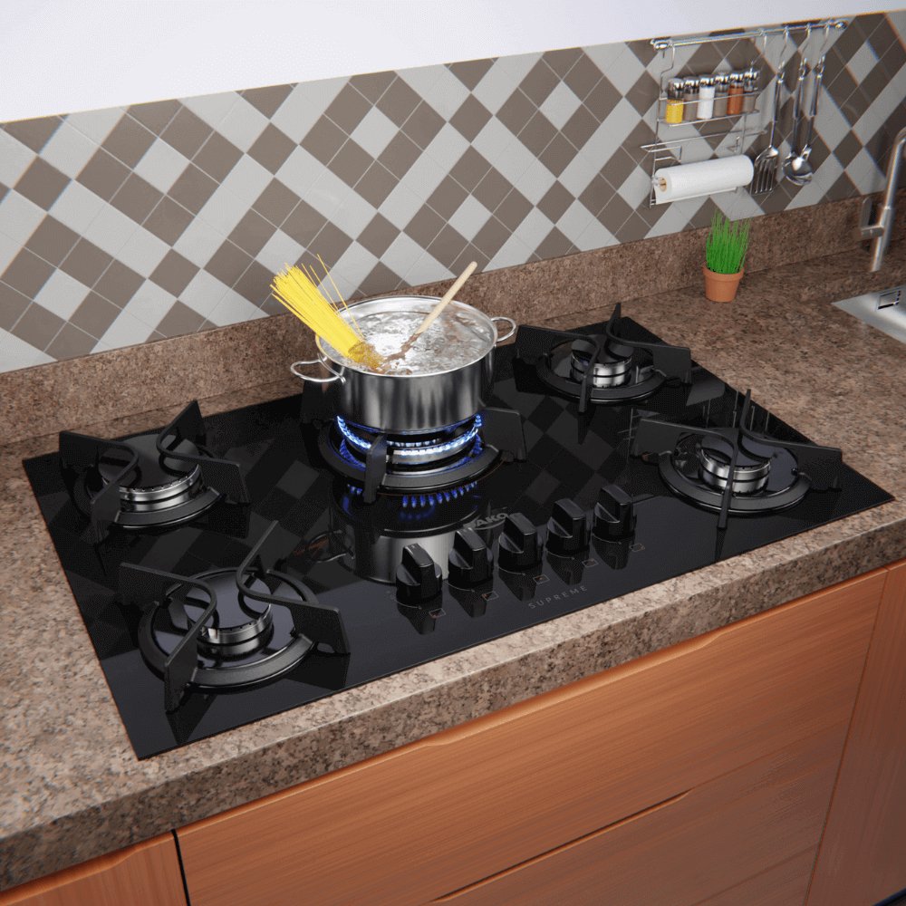 Cooktop 5 Bocas com Mega e Tripla Chama Turbo Glass Dako - 1