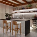 Ver imagem 6 de Conjunto 2 Banquetas Alta Madeira Assento Estofado Linho Detalhes Corino Ônix