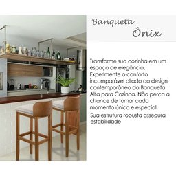 Conjunto 2 Banquetas Alta Madeira Assento Estofado Linho Detalhes Corino Ônix - 2
