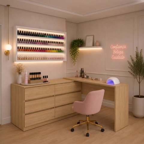 Mesa de Manicure Profissional de Canto em L com 6 Gavetas Organize Multimóveis MP6068 Madeirado