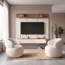 Ver imagem 1 de Conjunto Sala Painel Tv 70" Concept + 2 Poltronas Eloah Base Giratória Bouclé Italiano Off-white