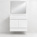 Ver imagem 1 de Gabinete para Banheiro Branco 60cm em MDF com Cuba de Ardósia e Espelheira 3 Peças:Branco